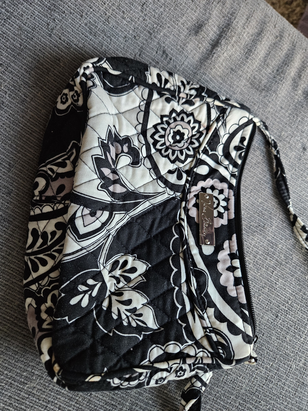 Vera Bradley Quilted Wristlet in Black White Floral